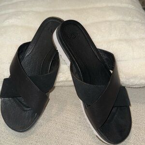 Ugg Kari Sandal - Black Leather/Suede Criss Cross - Slide Size 6.5 Gently Used